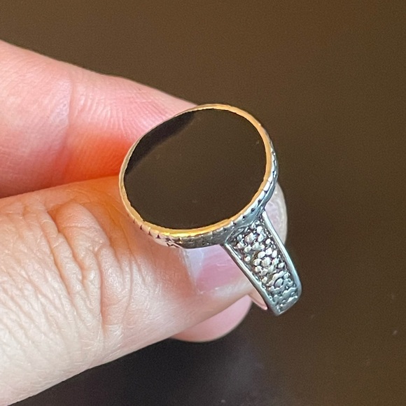 Round black obsidian S925 silver ring - Picture 7 of 9